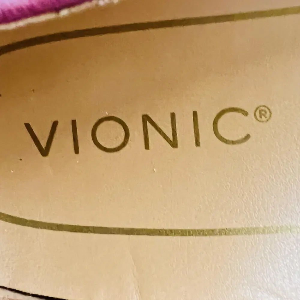 Vionic Shoes Womens 9 Pink Pebbled Leather Loafer Flats Slip On Comfort Casual
